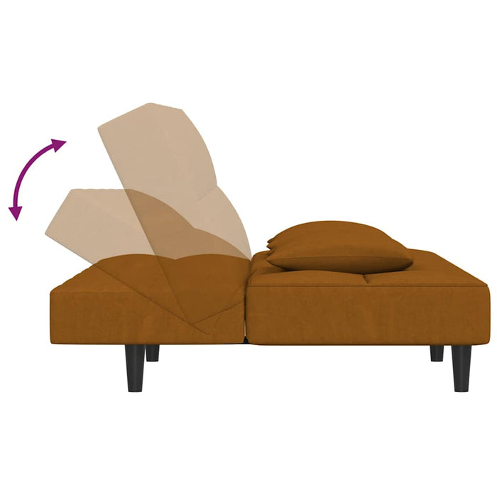Canapea extensibilă 2 locuri, 2 perne/taburet, maro, catifea WALTI