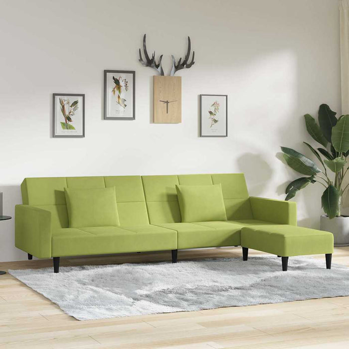 Canapea extensibilă cu 2 locuri 2 perne/taburet, verde, catifea WALTI