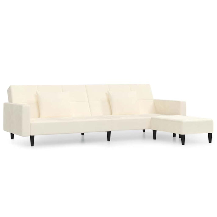 Canapea extensibilă cu 2 locuri, 2 perne/taburet, crem, catifea WALTI