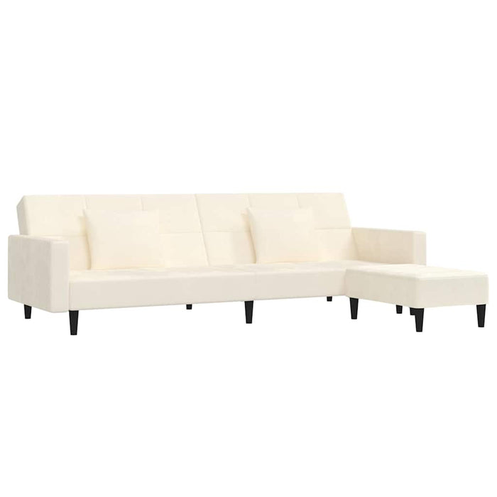 Canapea extensibilă cu 2 locuri, 2 perne/taburet, crem, catifea WALTI