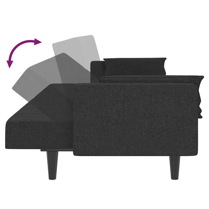 Canapea extensibilă 2 locuri, 2 perne/taburet, negru, textil WALTI