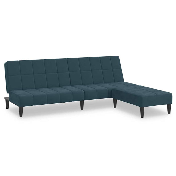 Canapea extensibilă cu 2 locuri și taburet,albastru, catifea WALTI