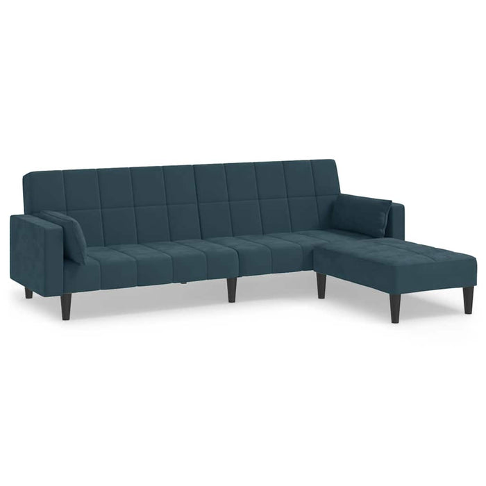 Canapea extensibilă 2 locuri,2 perne&taburet,albastru, catifea WALTI