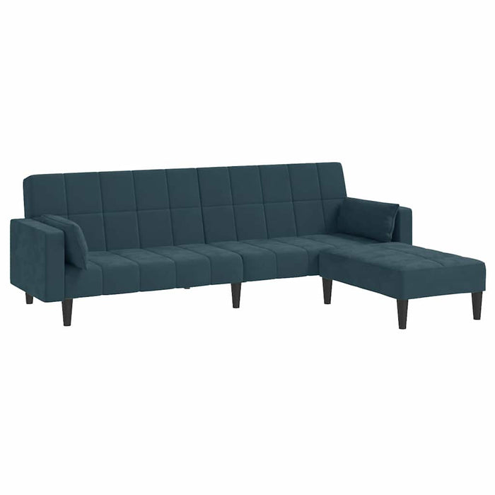 Canapea extensibilă 2 locuri,2 perne&taburet,albastru, catifea WALTI