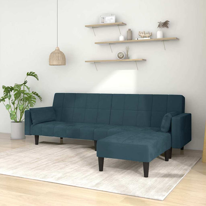 Canapea extensibilă 2 locuri,2 perne&taburet,albastru, catifea WALTI