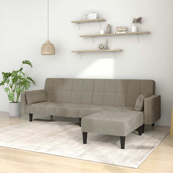 Canapea extensibilă 2 locuri 2perne/taburet gri deschis catifea WALTI