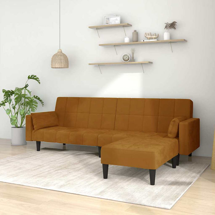 Canapea extensibilă cu 2 locuri 2 perne/taburet, negru, catifea WALTI