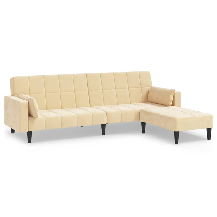 Canapea extensibilă cu 2 locuri, 2 perne/taburet, crem, catifea WALTI