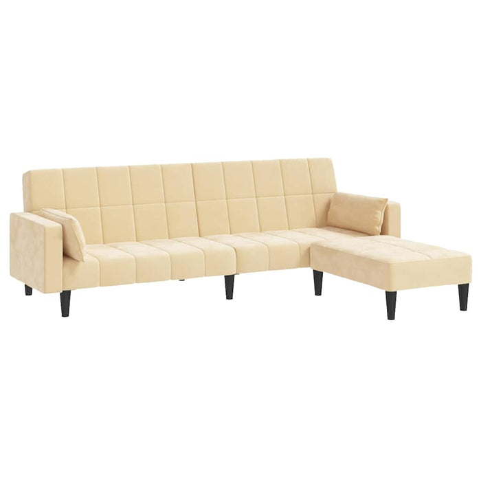Canapea extensibilă cu 2 locuri, 2 perne/taburet, crem, catifea WALTI