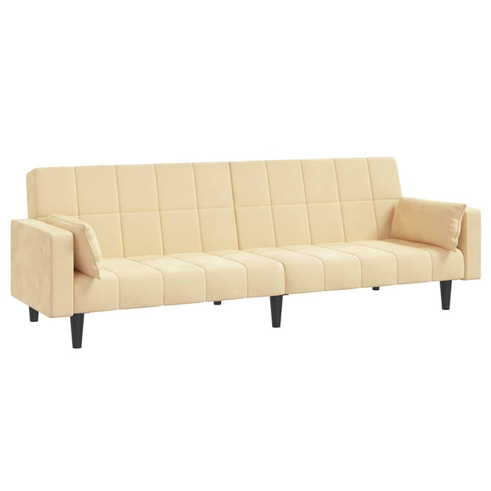 Canapea extensibilă cu 2 locuri, 2 perne/taburet, crem, catifea WALTI