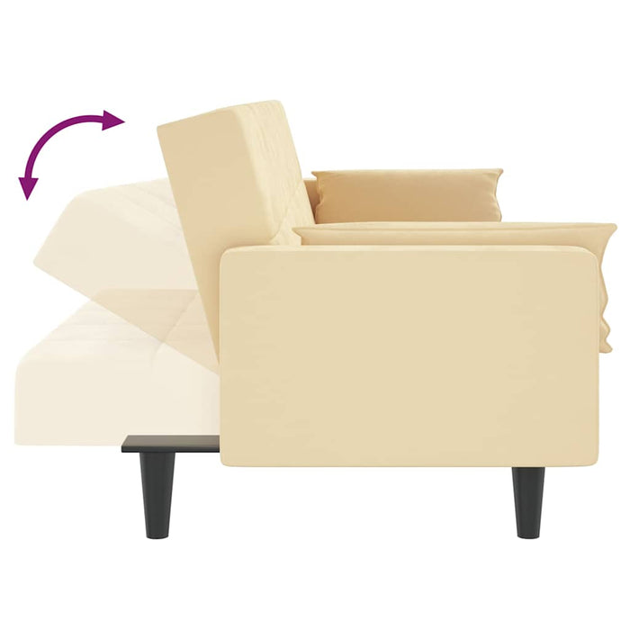 Canapea extensibilă cu 2 locuri, 2 perne/taburet, crem, catifea WALTI