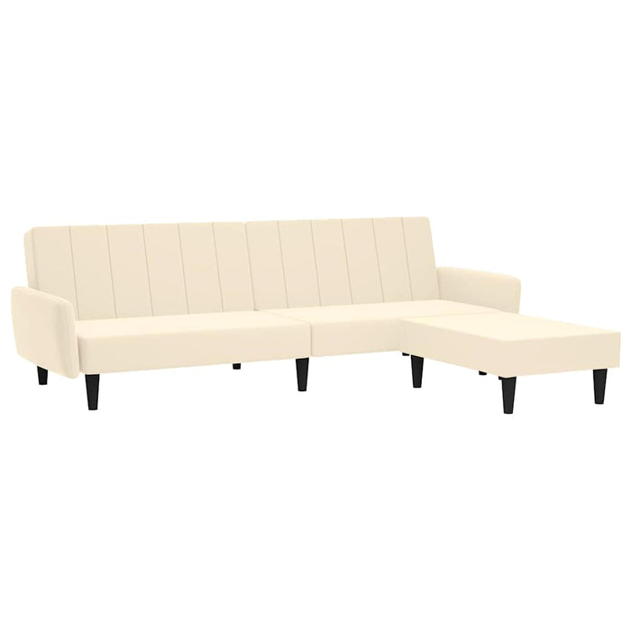 Canapea extensibilă 2 locuri, cu taburet, crem, catifea WALTI