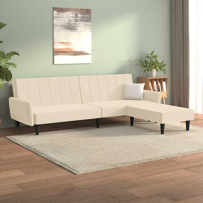 Canapea extensibilă 2 locuri, cu taburet, crem, catifea WALTI
