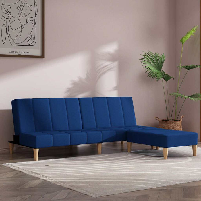 Canapea extensibilă 2 locuri, cu taburet, albastru, textil WALTI