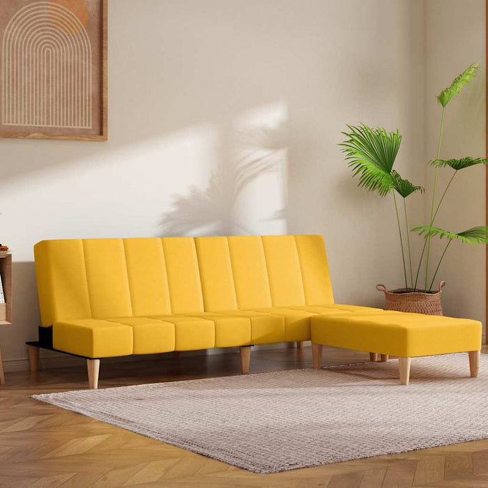 Canapea extensibilă 2 locuri, cu taburet, galben, textil WALTI