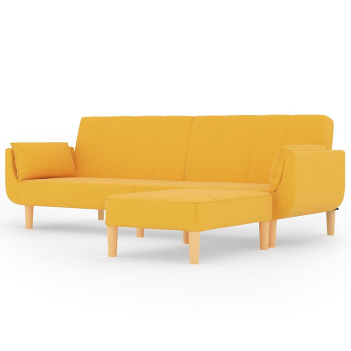 Canapea extensibilă cu 2 locuri,taburet&2 perne,textil,galben WALTI