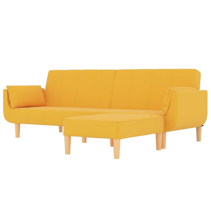 Canapea extensibilă cu 2 locuri,taburet&2 perne,textil,galben WALTI