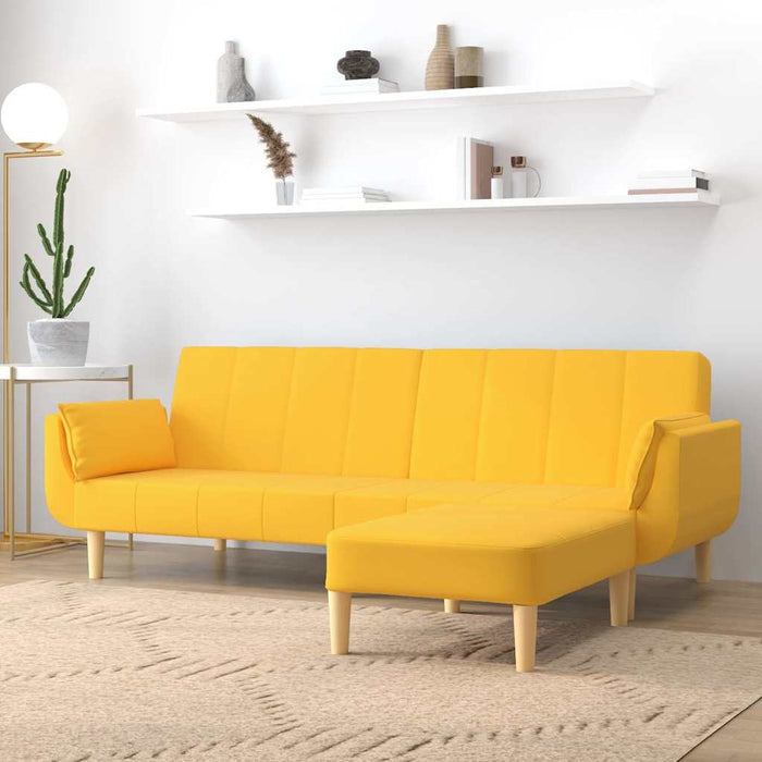 Canapea extensibilă cu 2 locuri,taburet&2 perne,textil,galben WALTI