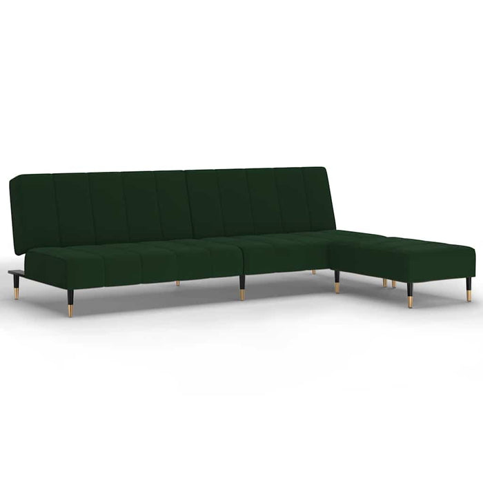 Canapea extensibilă 2 locuri, cu taburet, verde închis, catifea WALTI