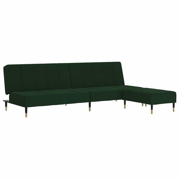 Canapea extensibilă 2 locuri, cu taburet, verde închis, catifea WALTI