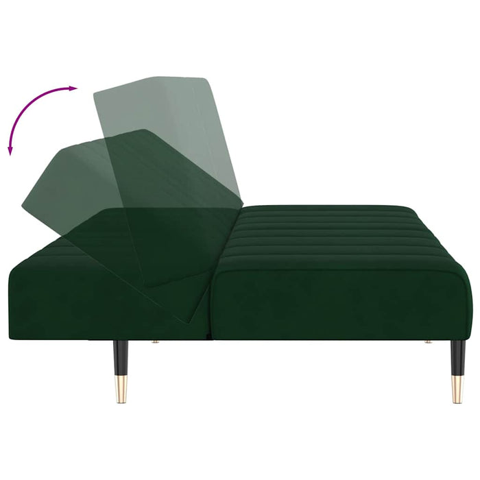Canapea extensibilă 2 locuri, cu taburet, verde închis, catifea WALTI