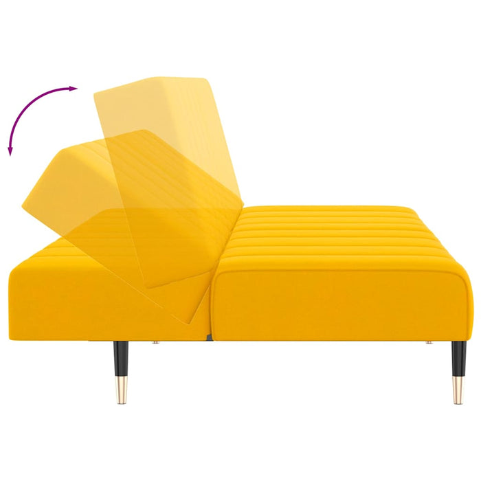 Canapea extensibilă 2 locuri, cu taburet, galben, catifea WALTI