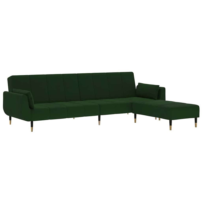 Canapea extensibilă 2 loc. taburet/2 perne catifea verde închis WALTI
