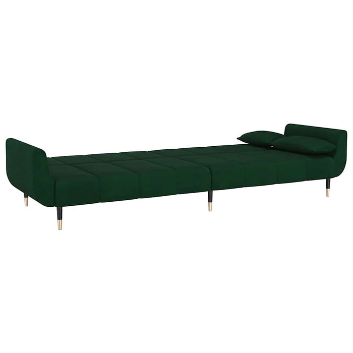 Canapea extensibilă 2 loc. taburet/2 perne catifea verde închis WALTI