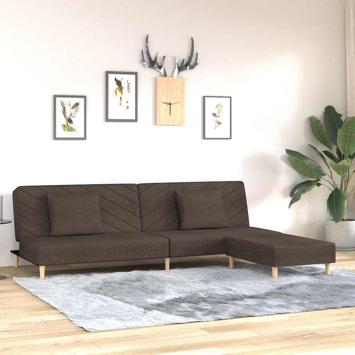 Canapea extensibilă 2 locuri, 2 perne și taburet, maro, textil WALTI