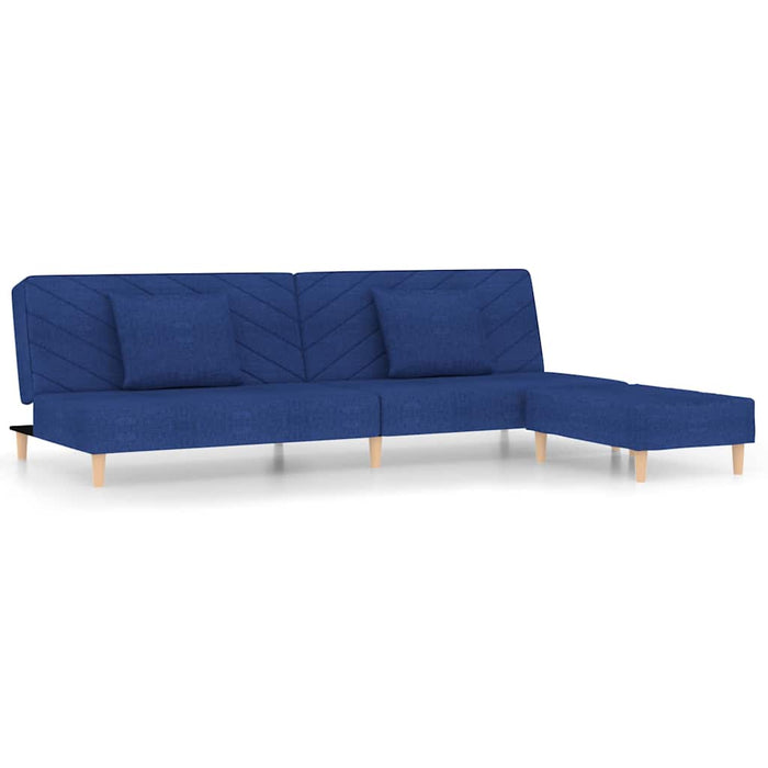 Canapea extensibilă 2 locuri, 2 perne&taburet, albastru, textil WALTI