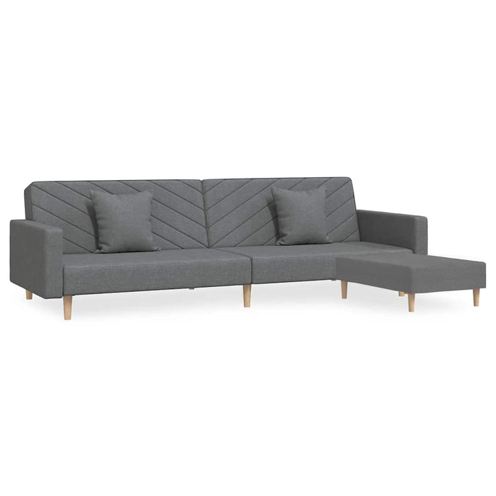 Canapea pat 2 locuri, 2 perne&taburet, gri deschis, textil WALTI