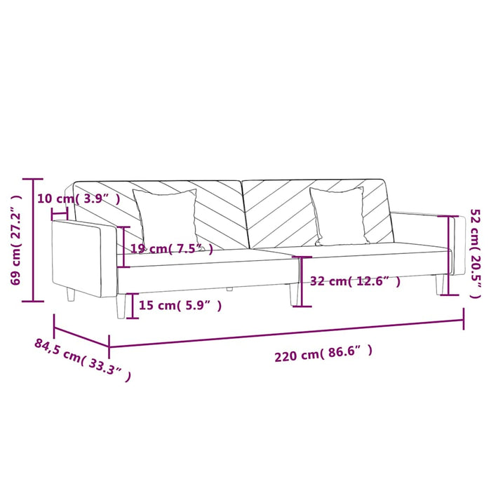 Canapea pat 2 locuri, 2 perne&taburet, gri deschis, textil WALTI