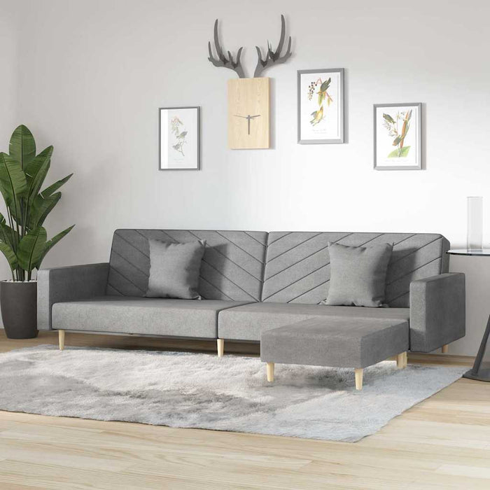 Canapea pat 2 locuri, 2 perne&taburet, gri deschis, textil WALTI
