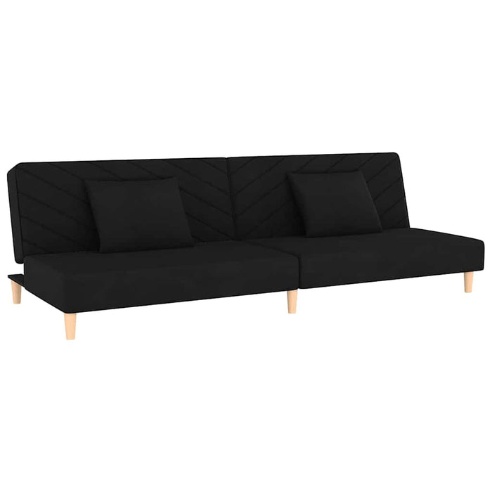 Canapea pat cu 2 locuri, 2 perne&taburet, negru, catifea WALTI