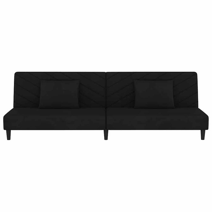 Canapea pat cu 2 locuri, 2 perne&taburet, negru, catifea WALTI