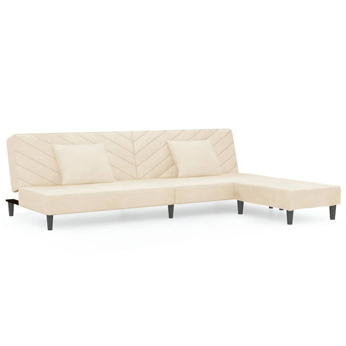 Canapea extensibilă 2 locuri, 2 perne&taburet, crem, catifea WALTI