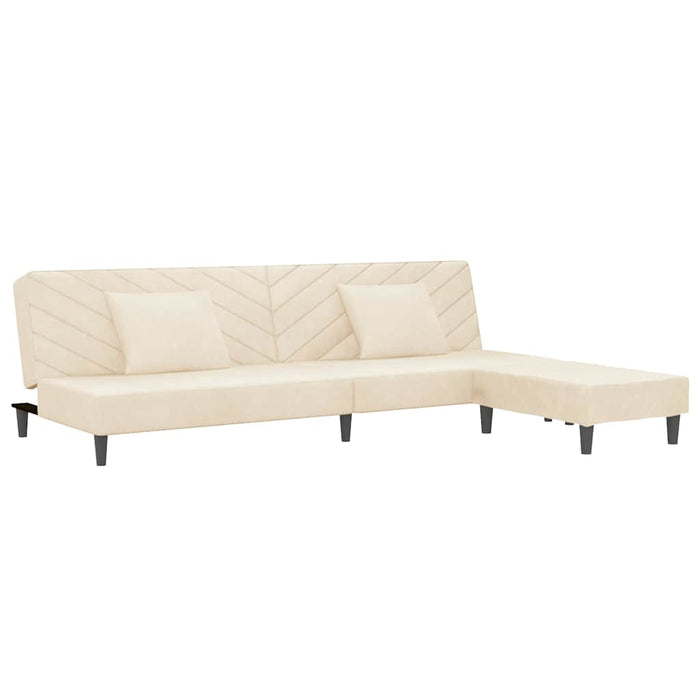 Canapea extensibilă 2 locuri, 2 perne&taburet, crem, catifea WALTI