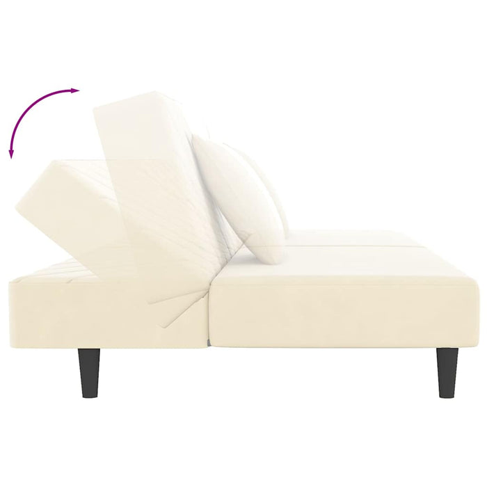 Canapea extensibilă 2 locuri, 2 perne&taburet, crem, catifea WALTI