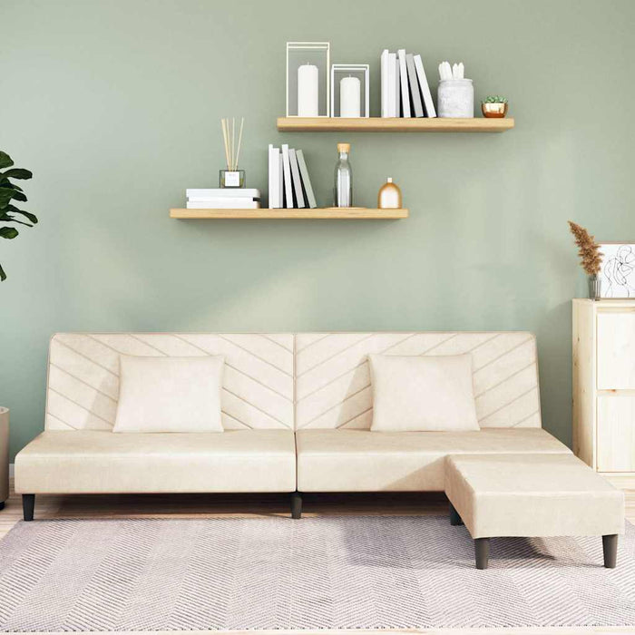 Canapea extensibilă 2 locuri, 2 perne&taburet, crem, catifea WALTI