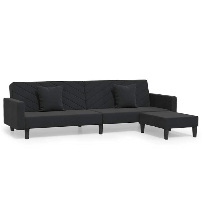Canapea extensibilă 2 locuri, 2 perne&taburet, negru, catifea WALTI