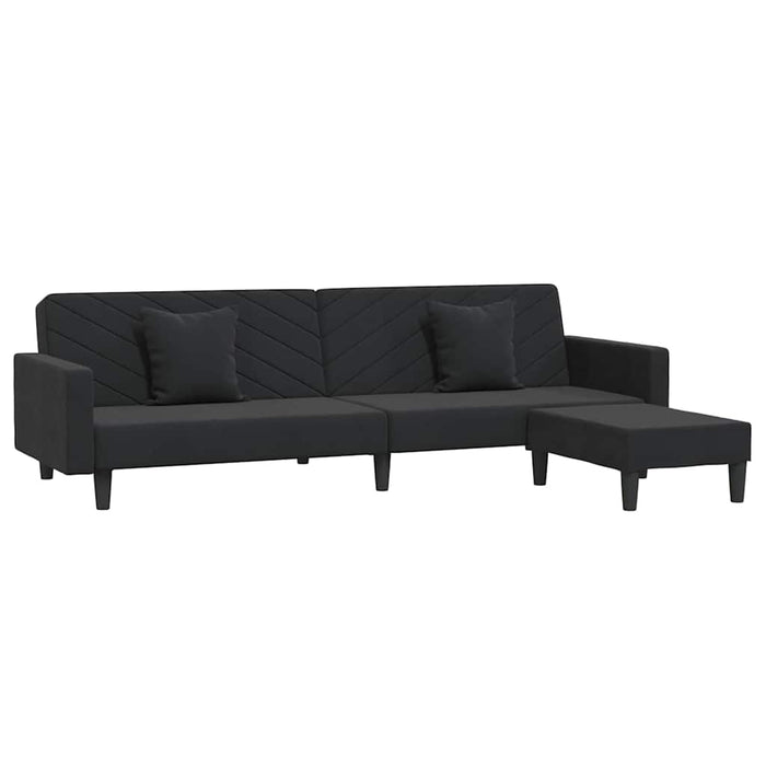Canapea extensibilă 2 locuri, 2 perne&taburet, negru, catifea WALTI