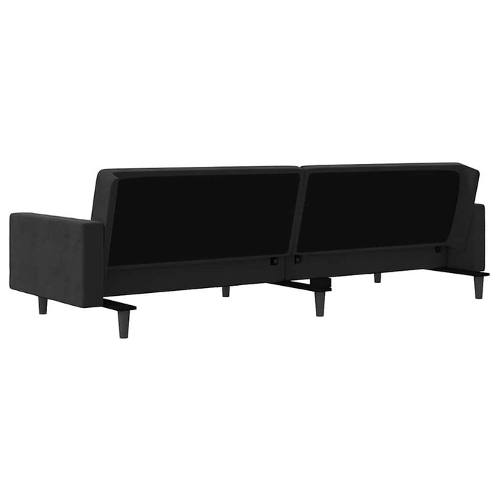 Canapea extensibilă 2 locuri, 2 perne&taburet, negru, catifea WALTI