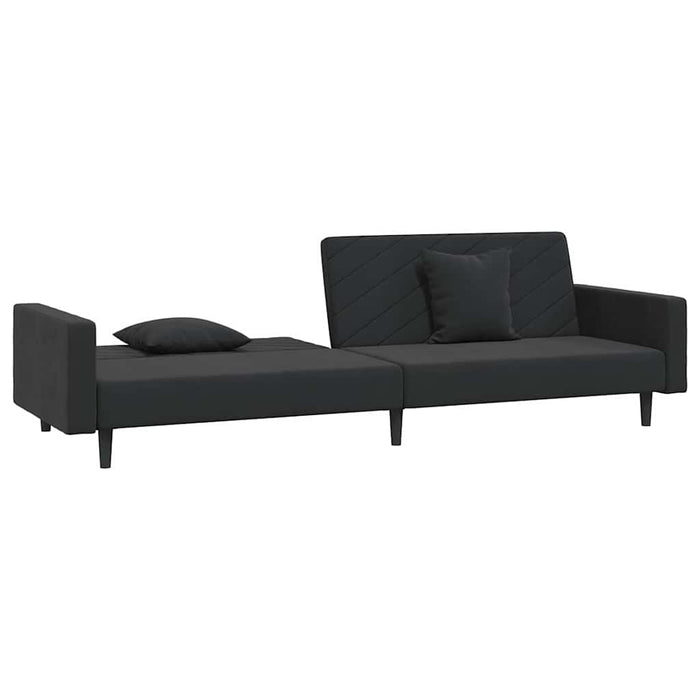 Canapea extensibilă 2 locuri, 2 perne&taburet, negru, catifea WALTI