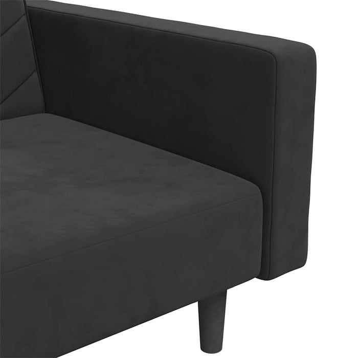 Canapea extensibilă 2 locuri, 2 perne&taburet, negru, catifea WALTI