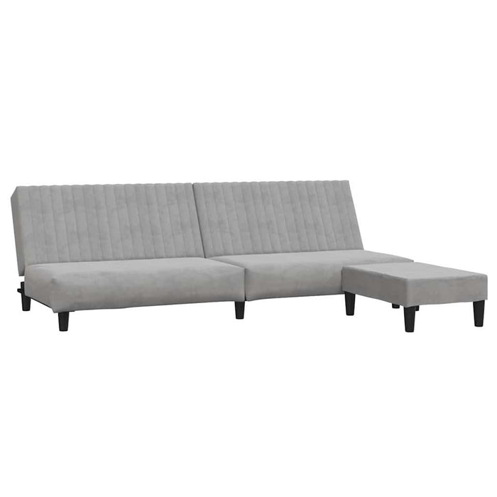 Canapea extensibilă cu taburet, 2 locuri, gri deschis, catifea WALTI