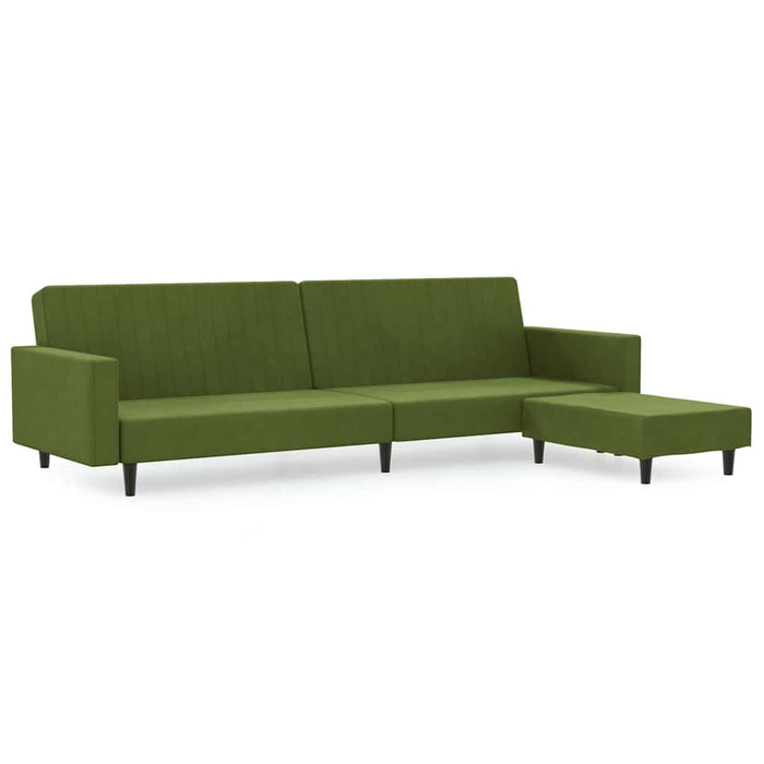 Canapea extensibilă cu taburet, 2 locuri, verde deschis catifea WALTI