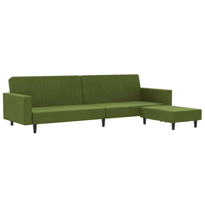Canapea extensibilă cu taburet, 2 locuri, verde deschis catifea WALTI