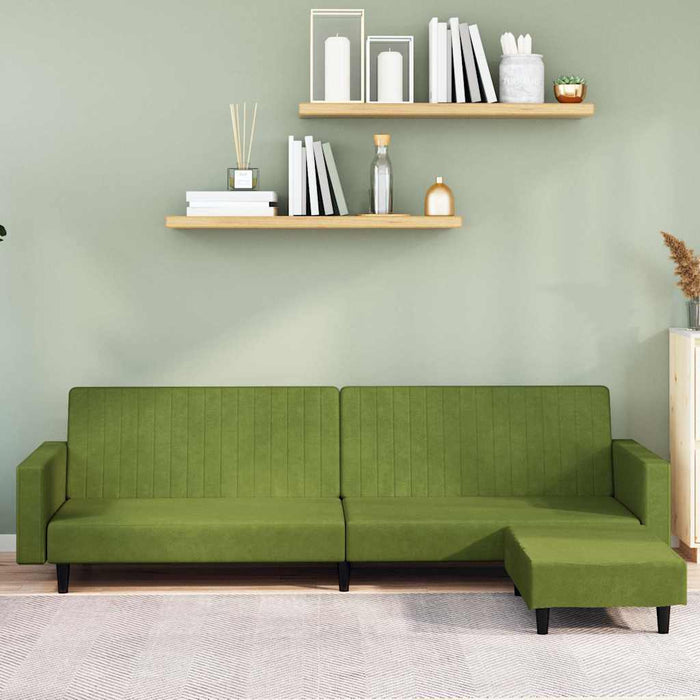 Canapea extensibilă cu taburet, 2 locuri, verde deschis catifea WALTI