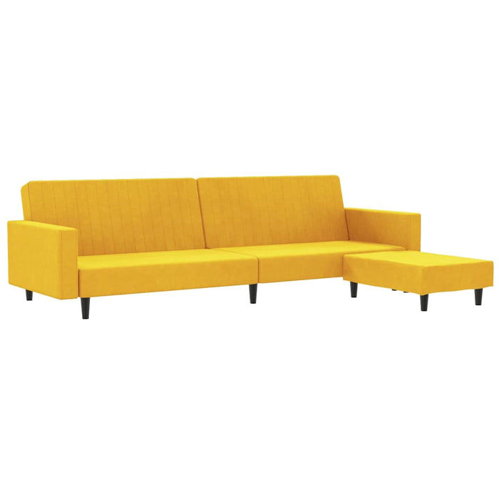 Canapea extensibilă cu taburet, 2 locuri, galben, catifea WALTI