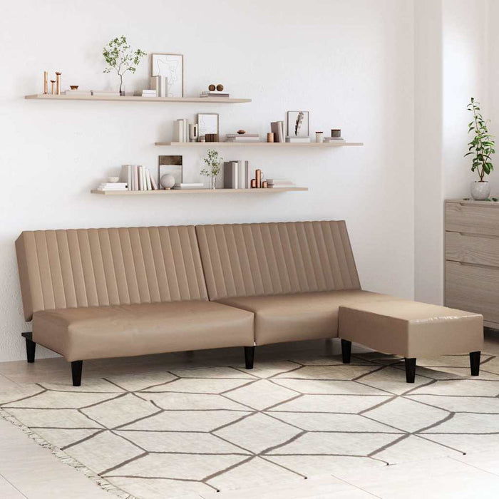 Canapea extensibilă 2 locuri, cu taburet, capucino, piele eco WALTI